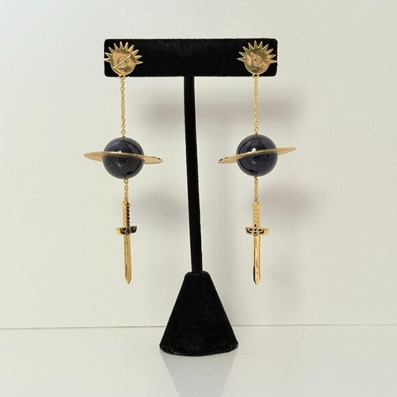 Milk Tooth Precipice Planet & Dagger Design Statement Earrings Sparkle Galaxy - Picture 14 of 15